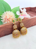 Premium matte finish jhumka adorned with AD stones and pearl drops