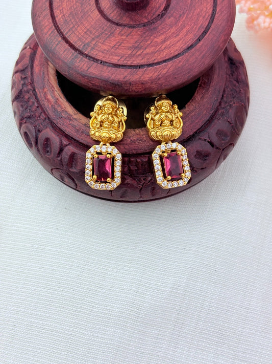 Temple jewellery - Premium matte finish Lakshmi pendant haram with stones and pearl drops