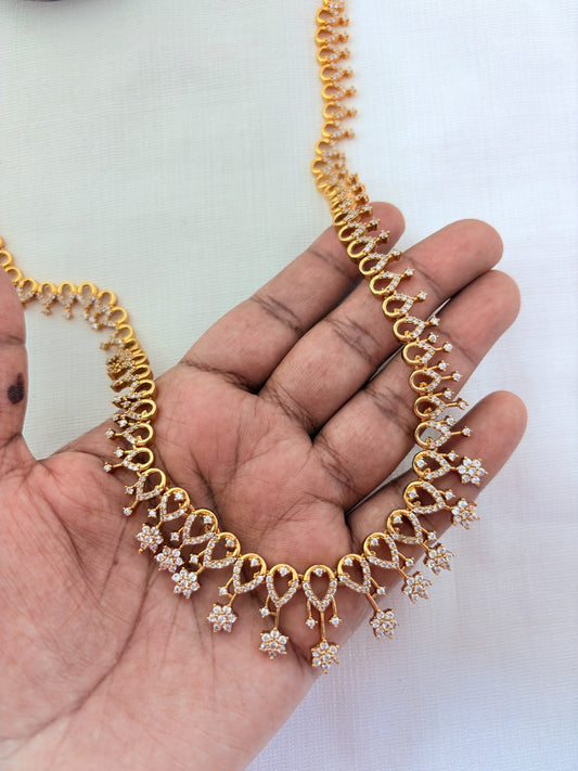 Elegant mate finish stylish pattern AD haram with matching earrings