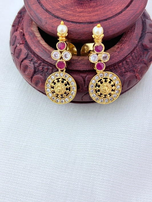 Traditional Lakshmi coin beautifully crafted with premium AD stones and pearl detailing