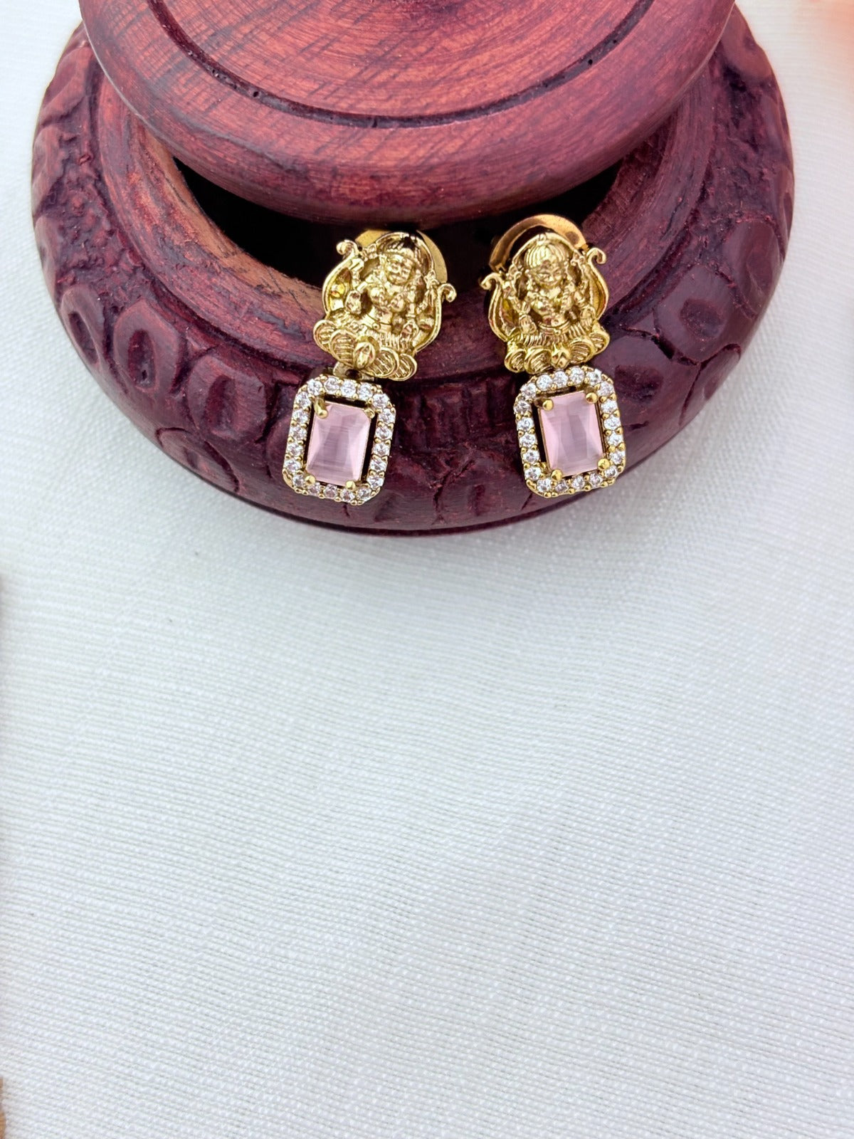 Temple jewellery - Premium matte finish Lakshmi pendant haram with stones and pearl drops