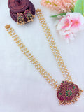 Pearl haram with pendant for a royal ethic look - Matte finish middle haram and earrings adorned with golden beads