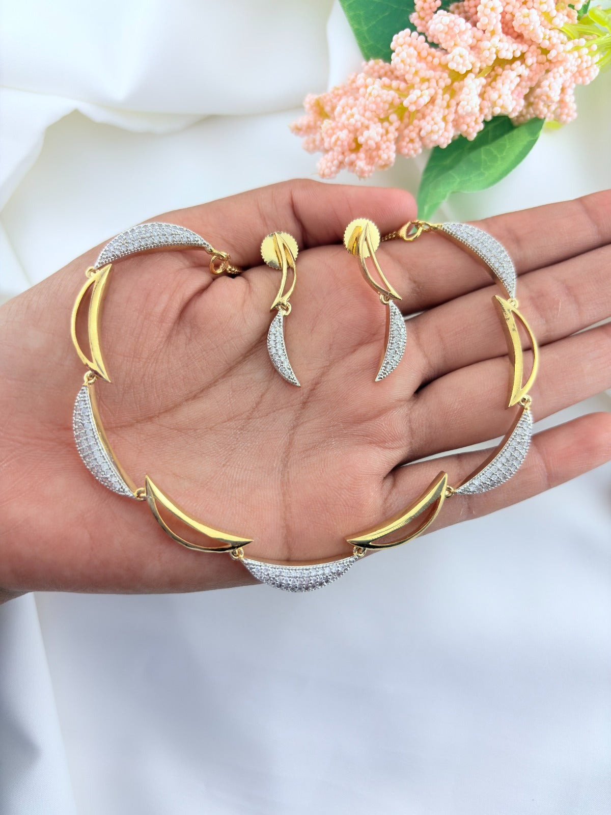 Premium matte finish trendy designer neckset with premium AD stones