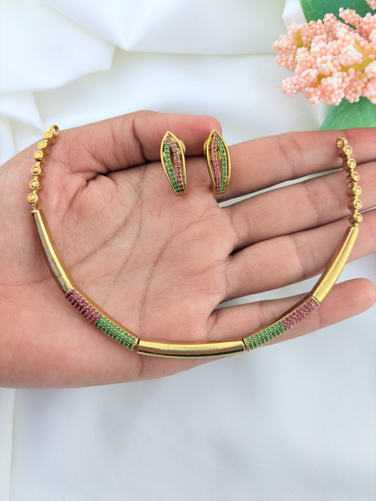 Premium matte Minimal yet stylish Ad necklace with matching earrings