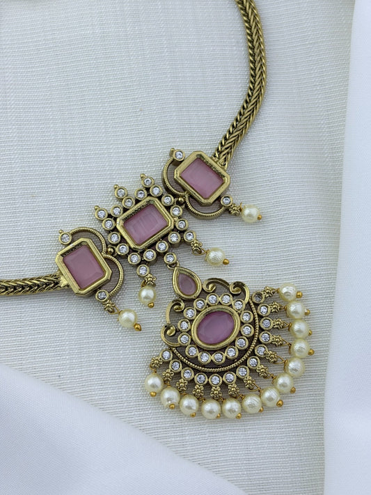 Traditional elegance added to a modern trendy style - Premium matte finish necklace and earrings adorned with classic stones and pearls