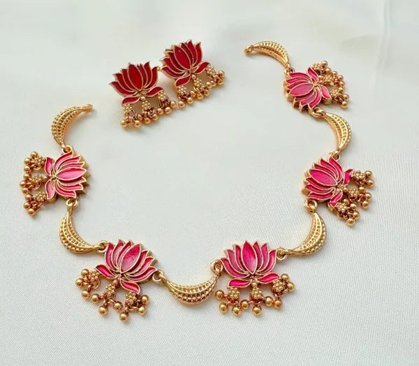 Matte Finish Lotus Neckset - NTZ040