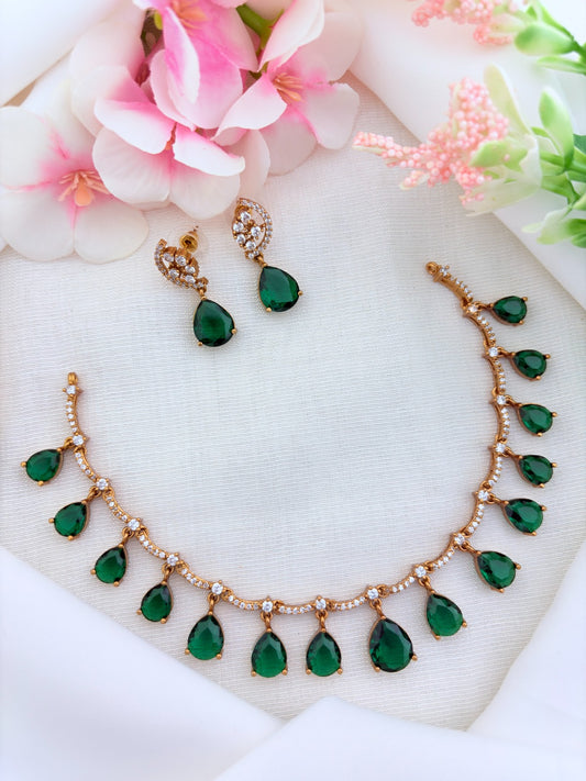 Style in modern tradition  - Premium matte finish necklace and earrings enhanced with classic stone drops