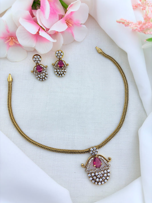 Premium matte finish necklace and earrings adorned with classic AD stones