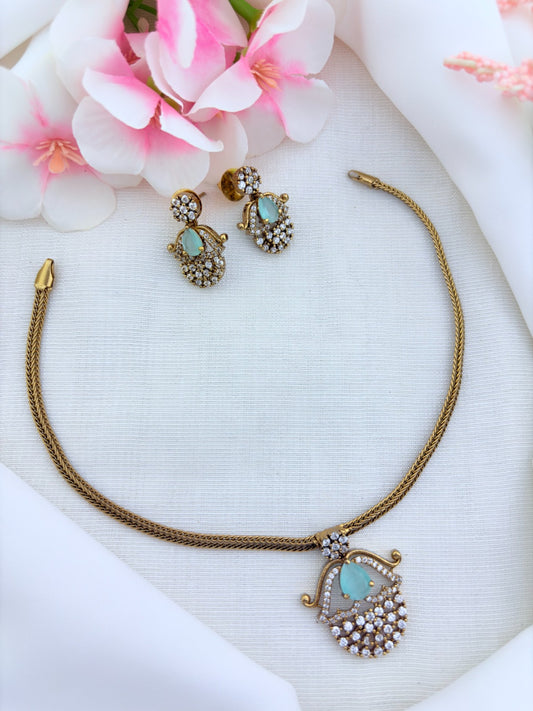 Premium matte finish necklace and earrings adorned with classic AD stones