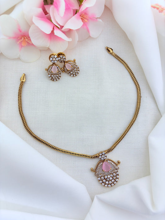 Premium matte finish necklace and earrings adorned with classic AD stones