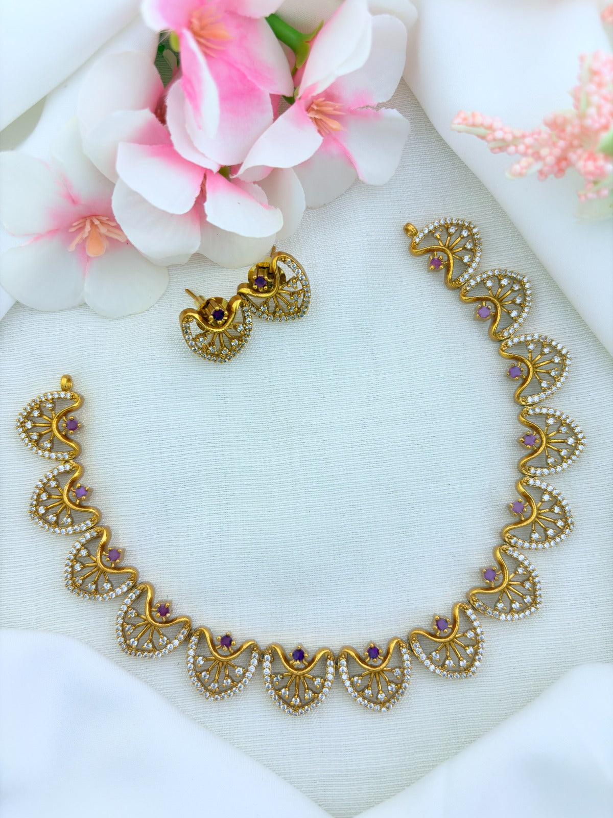 Minimal yet stylish AD necklace  in Premium matte finish with matching earrings