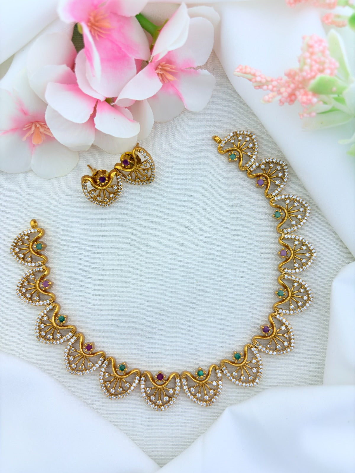 Minimal yet stylish AD necklace  in Premium matte finish with matching earrings