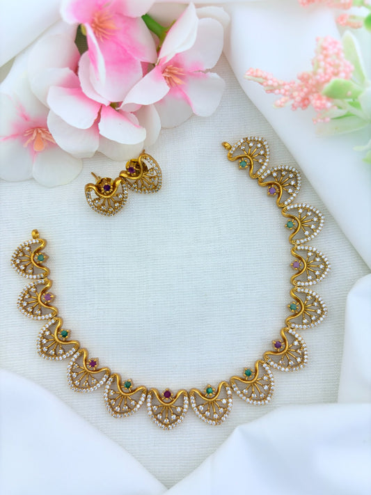 Minimal yet stylish AD necklace  in Premium matte finish with matching earrings