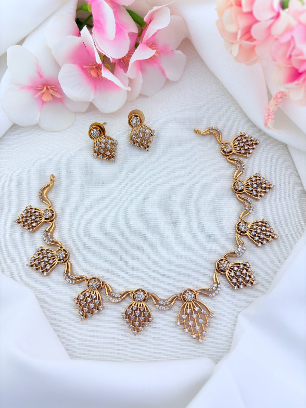 Stylish premium matte finish AD necklace with matching earrings