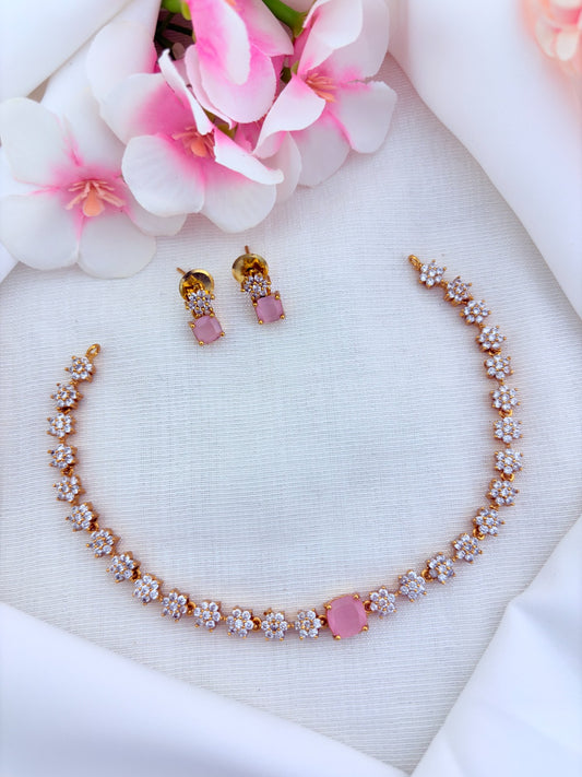 Premium matte finish floral pattern necklace beautifully crafted with AD stones