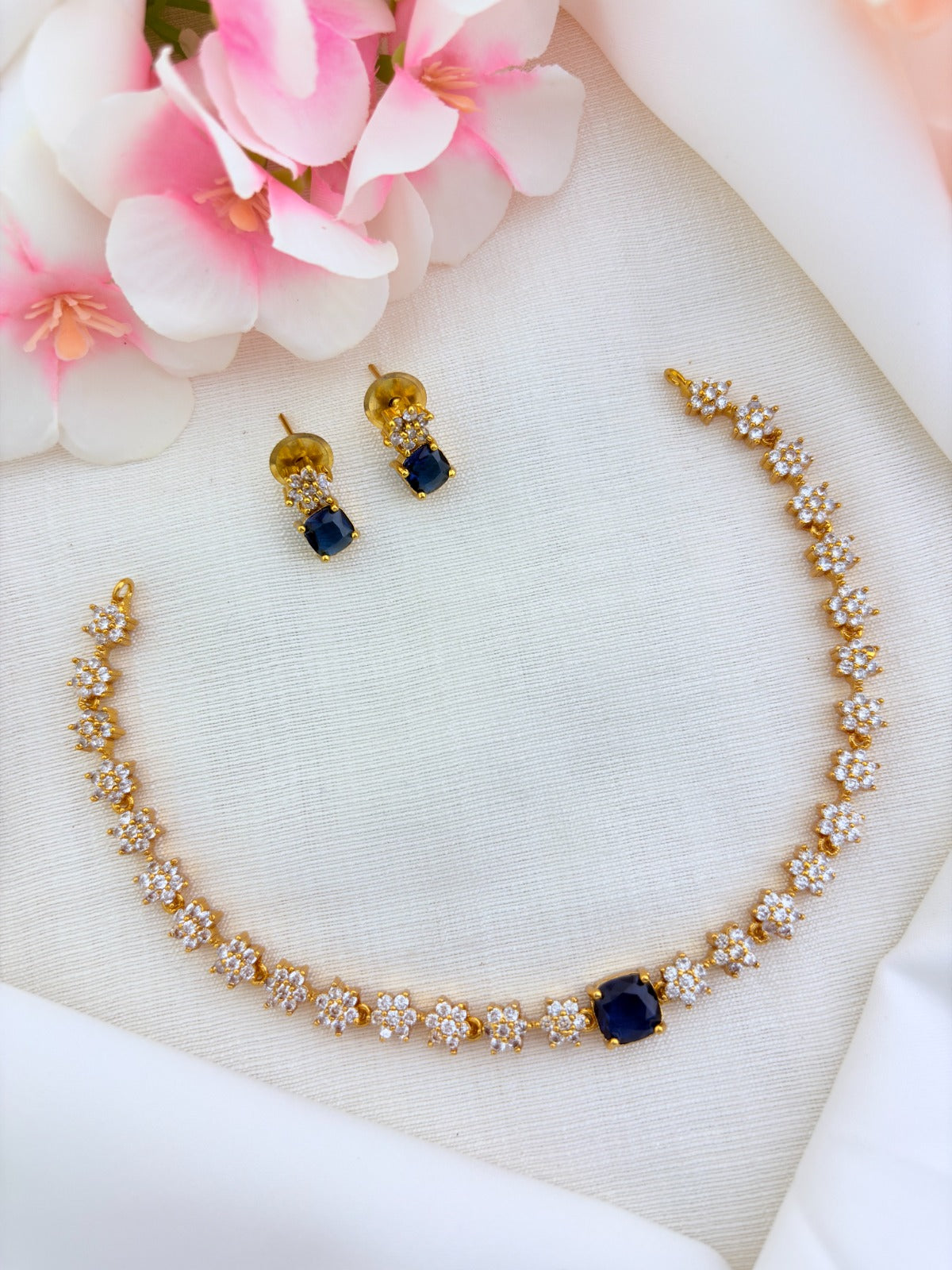 Premium matte finish floral pattern necklace beautifully crafted with AD stones