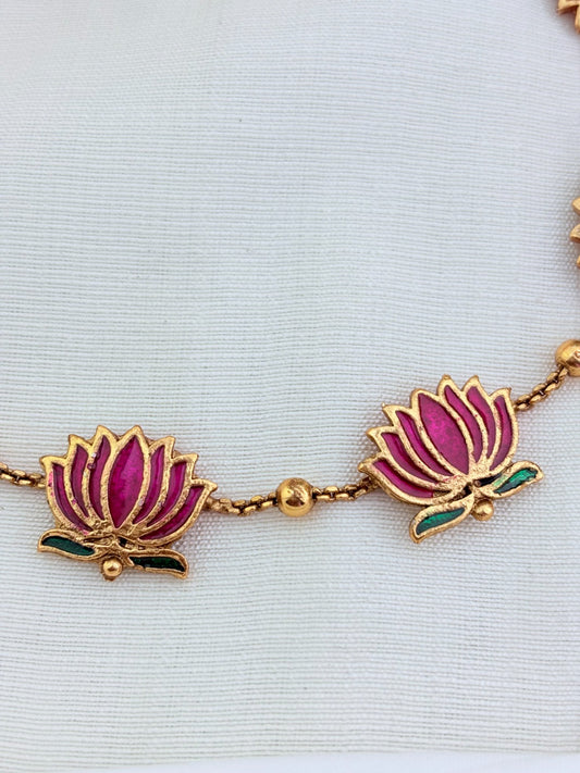 Manju warrier inspired lotus necklace with matching earrings