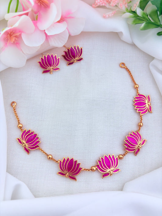 Manju warrier inspired lotus necklace with matching earrings