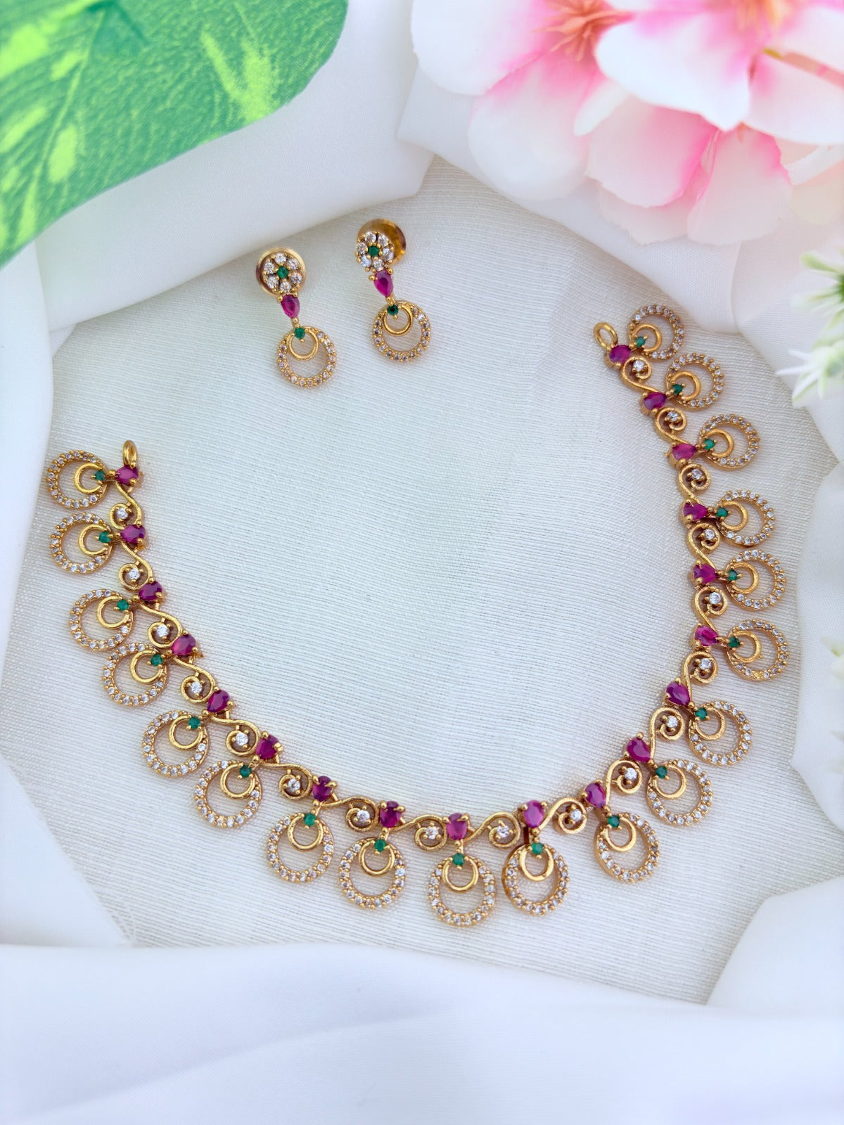 Premium matte finish AD necklace with matching earrings