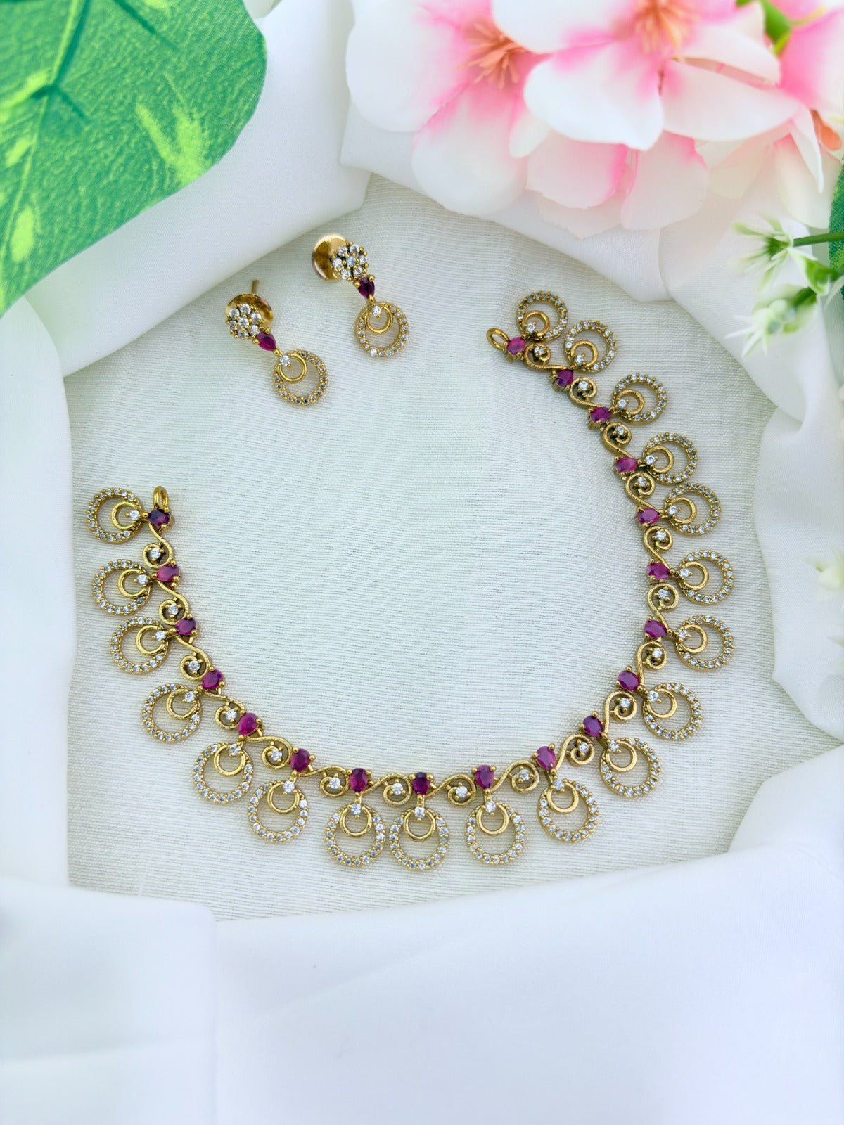 Premium matte finish AD necklace with matching earrings