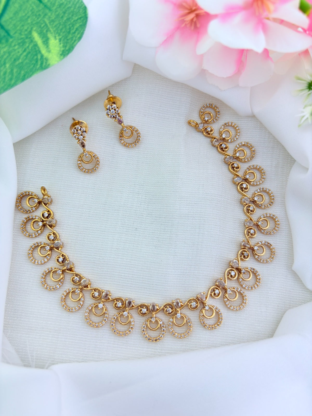 Premium matte finish AD necklace with matching earrings