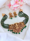 Premium matte finish Green beads  Lakshmi choker with matching earrings