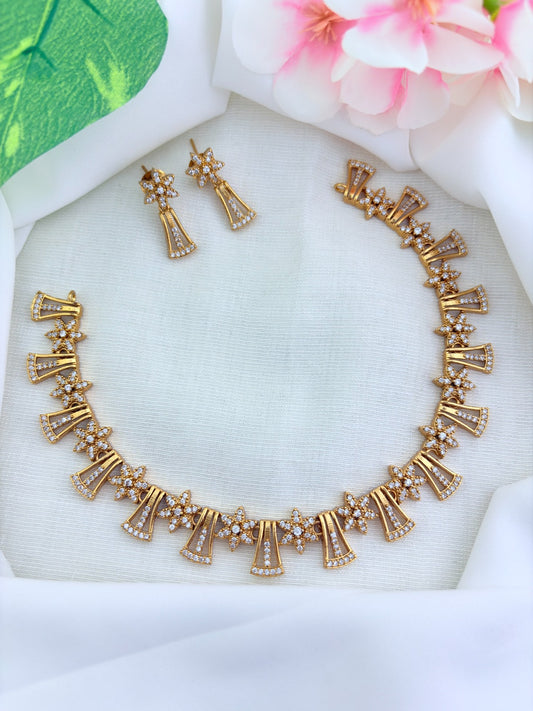 Premium matte finish necklace featuring a floral pattern adorned wih AD stones