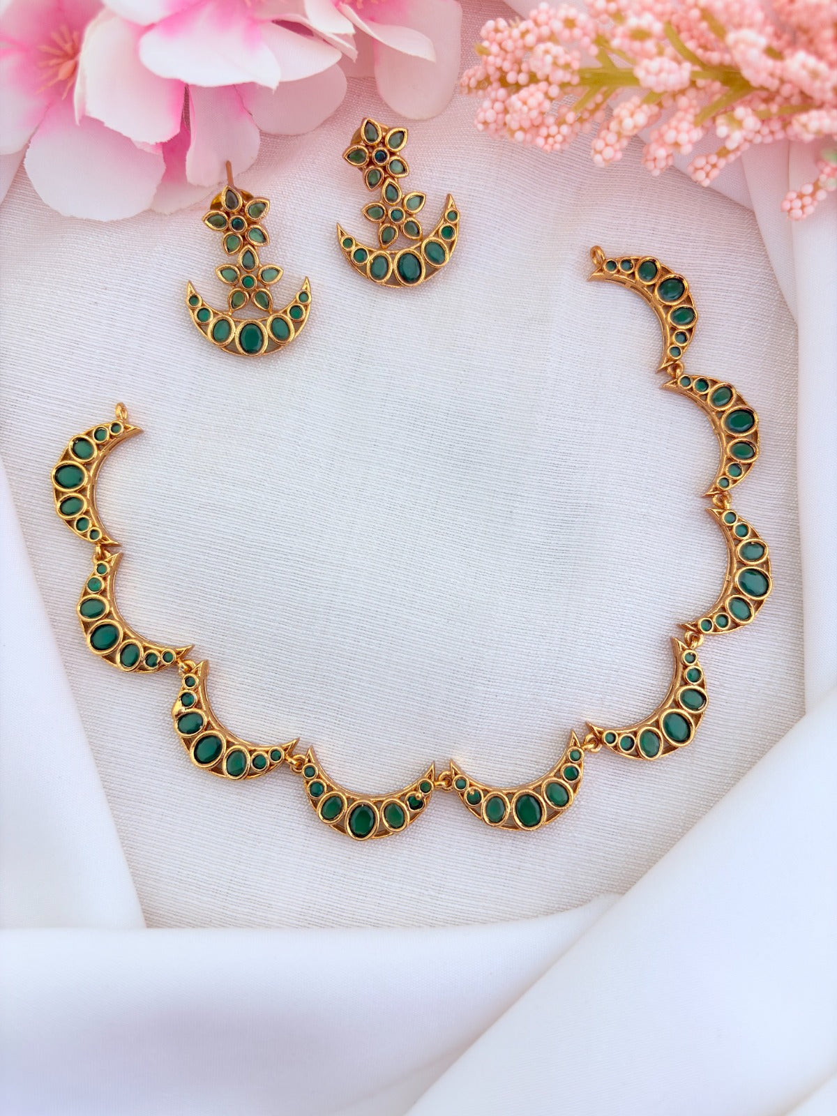 Stylish premium matte finish Half moon shaped necklace beautifully adorned with AD stones