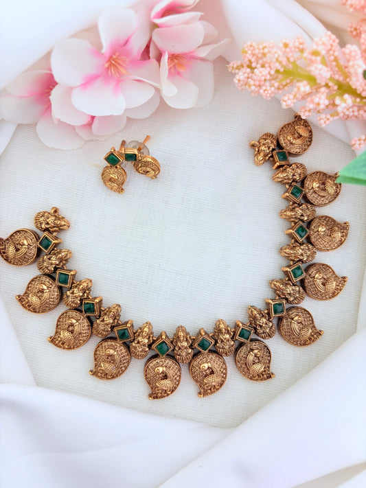 Timeless traditional mango and laskhmi design necklace with matching earrings