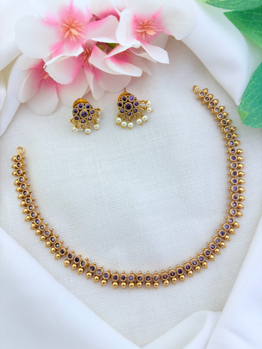 Premium matte finish AD stone necklace and earrings beautifully crafted with pearl drops