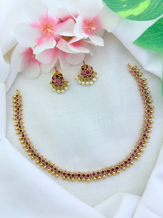 Premium matte finish AD stone necklace and earrings beautifully crafted with pearl drops