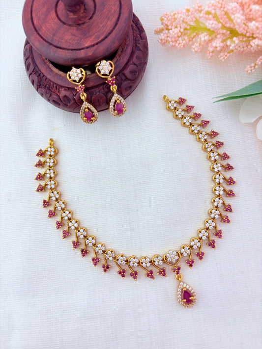 Elegant Premium matte finish AD necklace with matching earrings