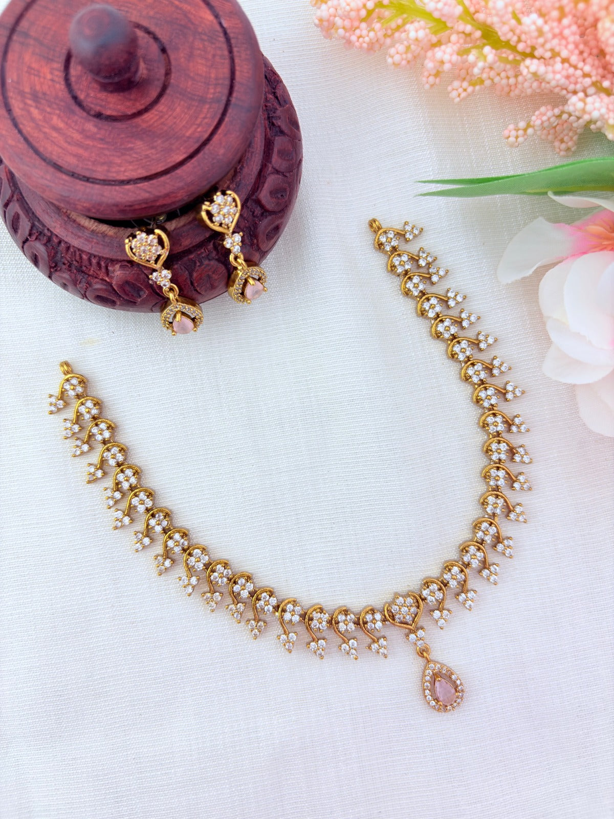 Elegant Premium matte finish AD necklace with matching earrings