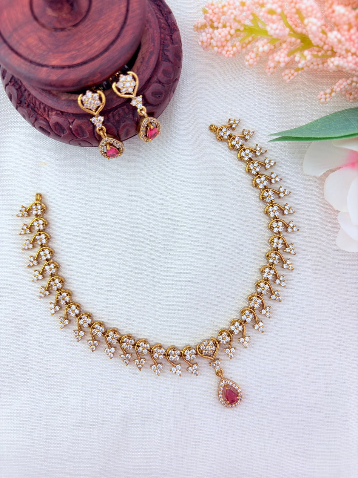 Elegant Premium matte finish AD necklace with matching earrings