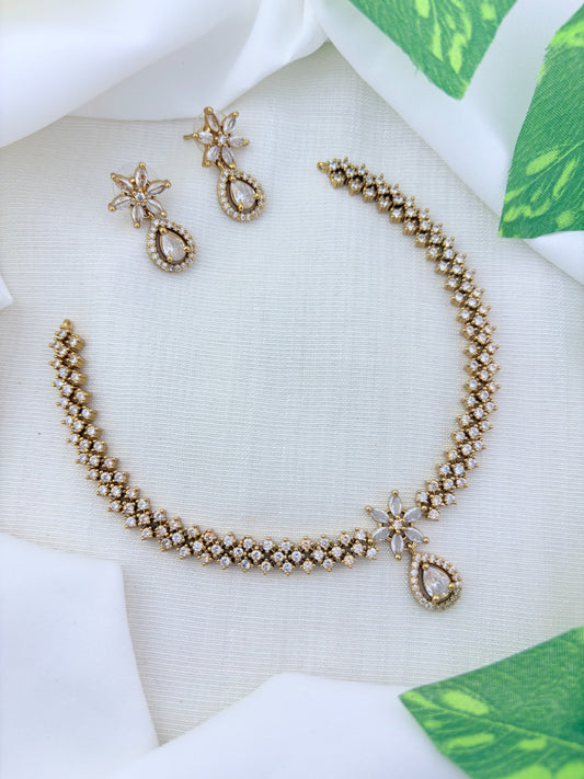 Premium matte finish AD necklace with matching earrings