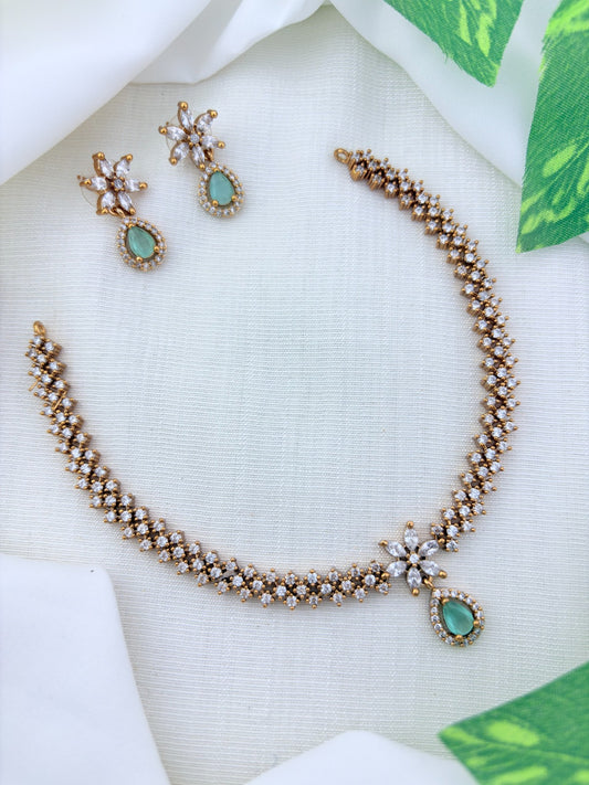 Premium matte finish AD necklace with matching earrings