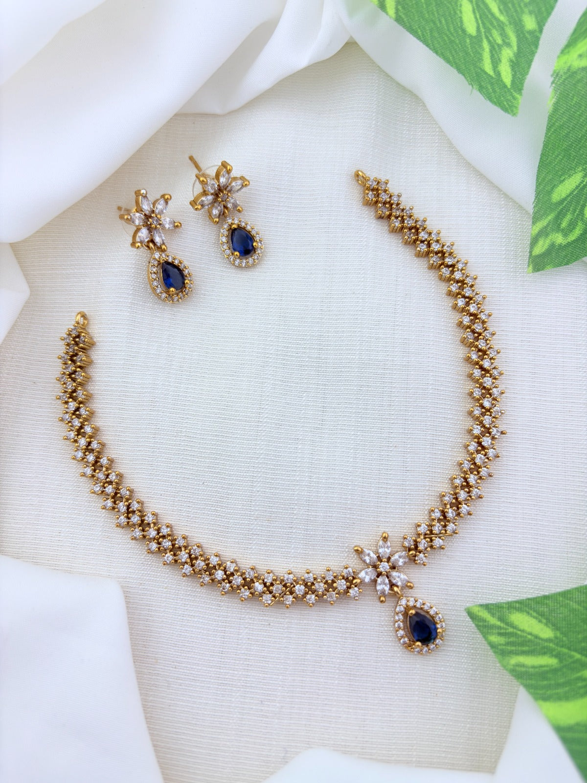 Premium matte finish AD necklace with matching earrings