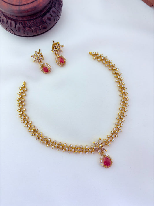 Premium matte finish AD necklace with matching earrings