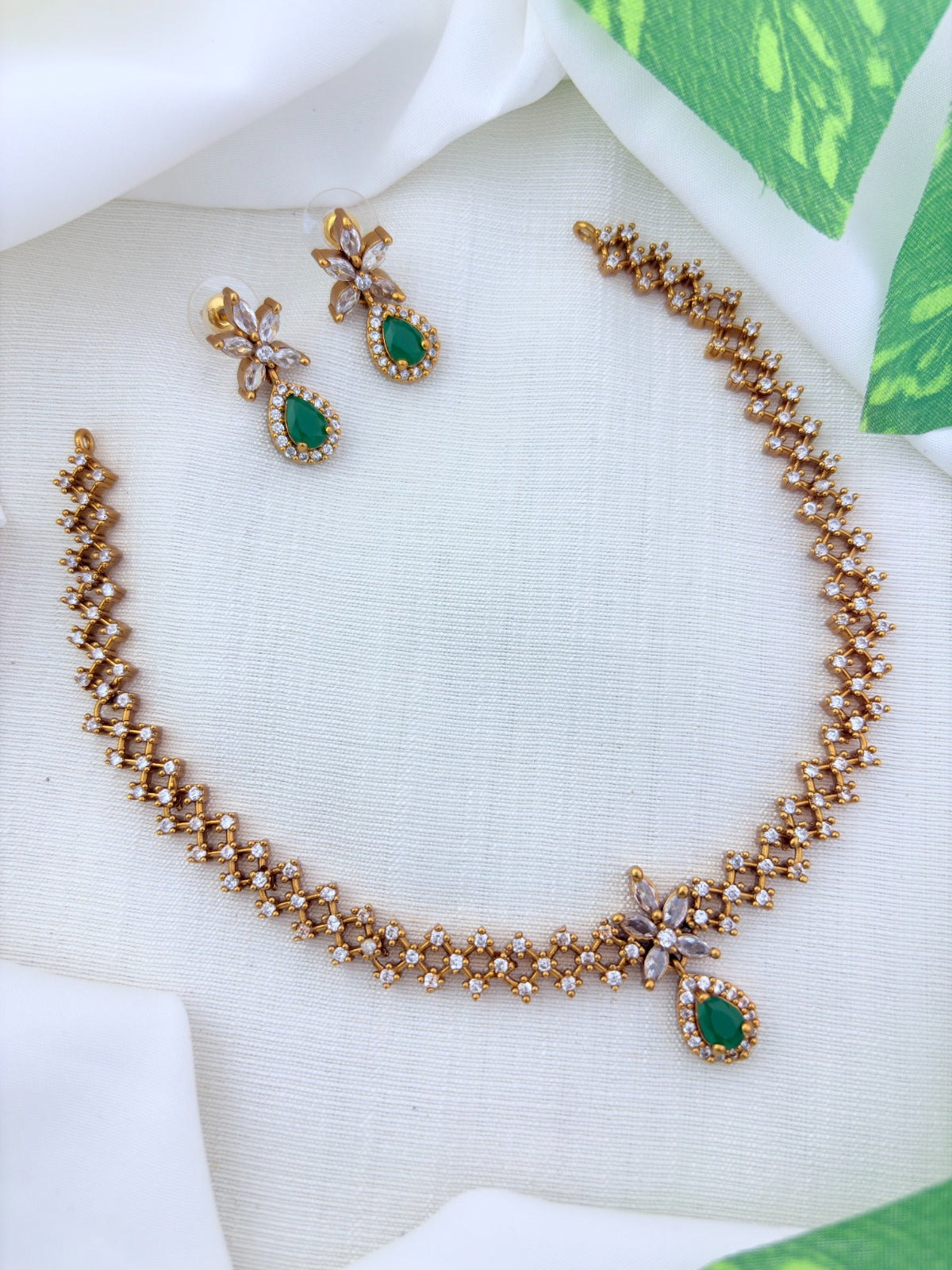 Premium matte finish AD necklace with matching earrings