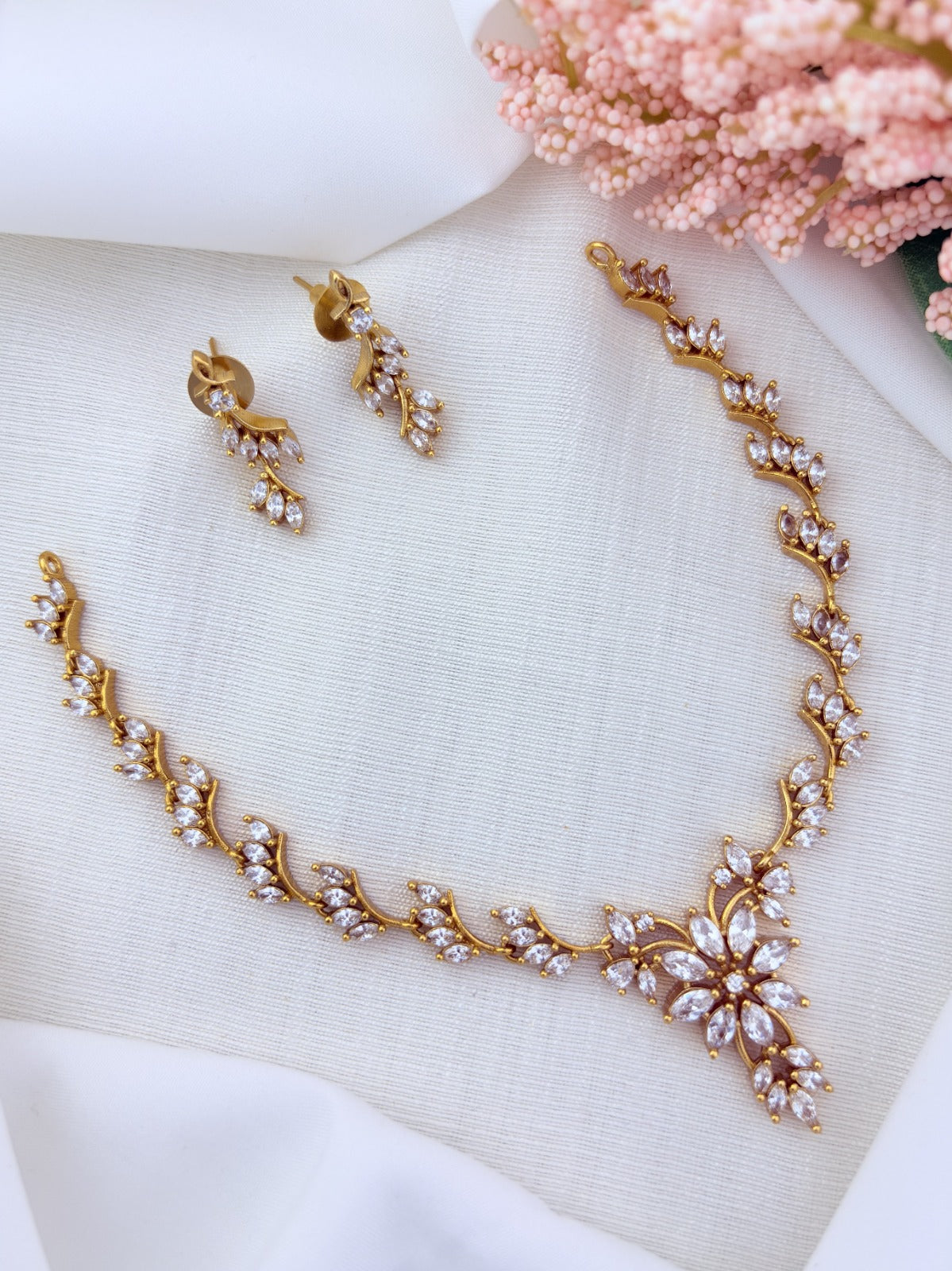 Stylish CZ stone necklace for a classy look - Premium matte finish necklace with matching earrings