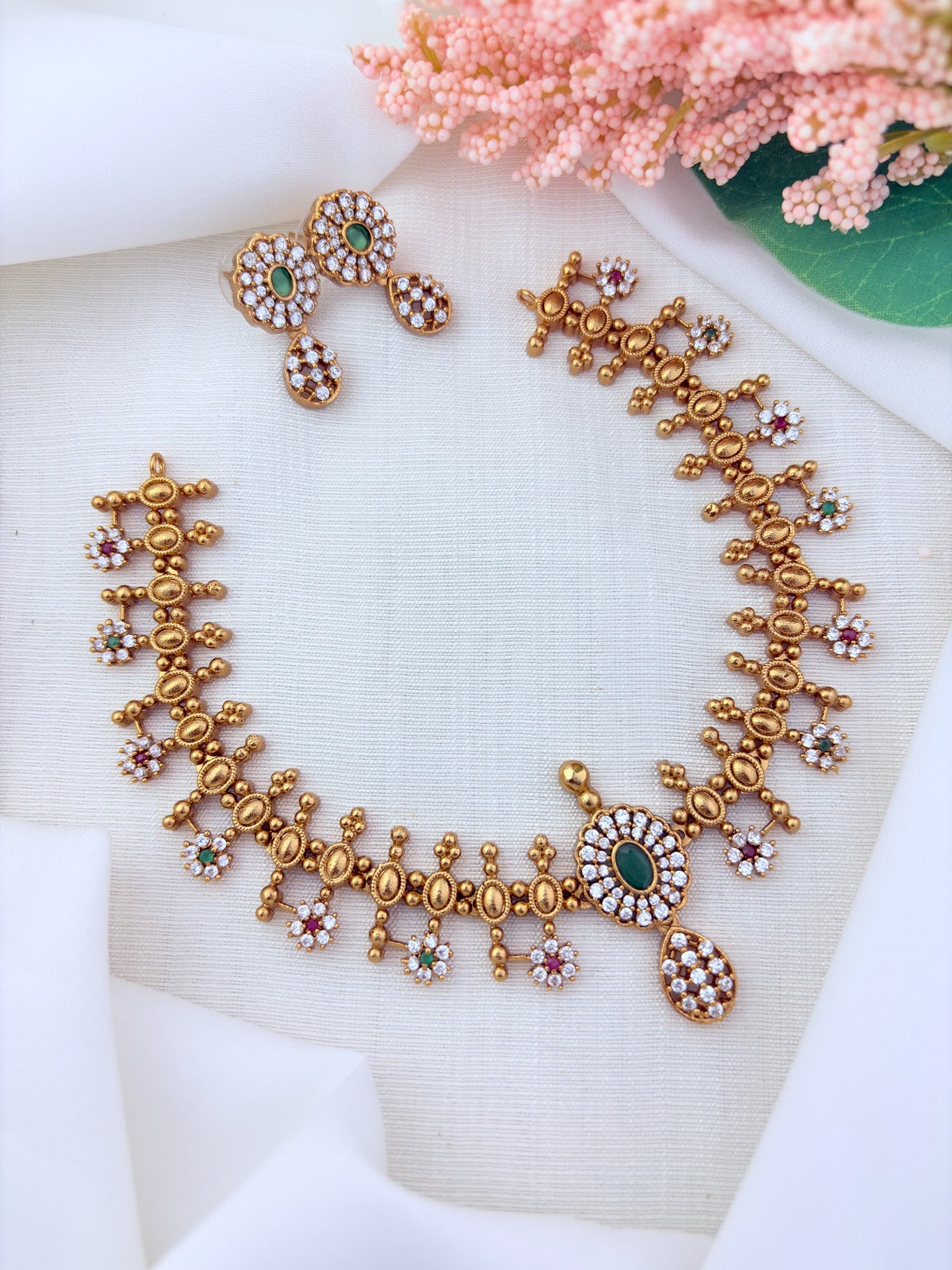 Modern trend infused with classic tradition -Premium matte finish necklace with matching earrings